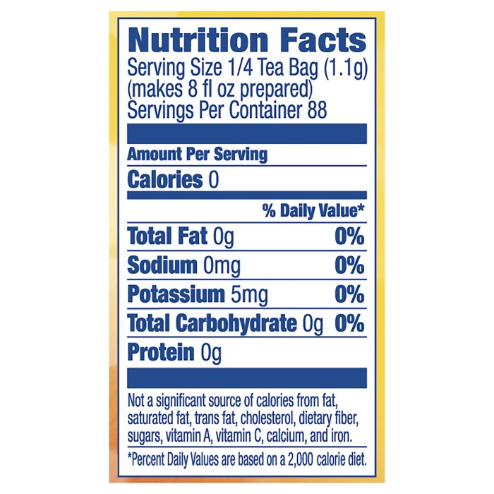 Nutrition facts for 30 oz sweet tea