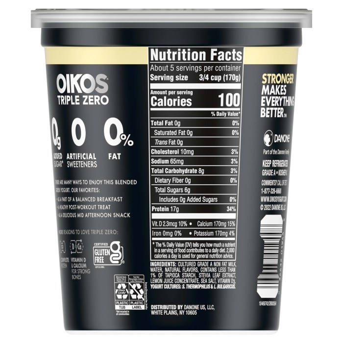 Oikos triple zero yogurt nutrition facts