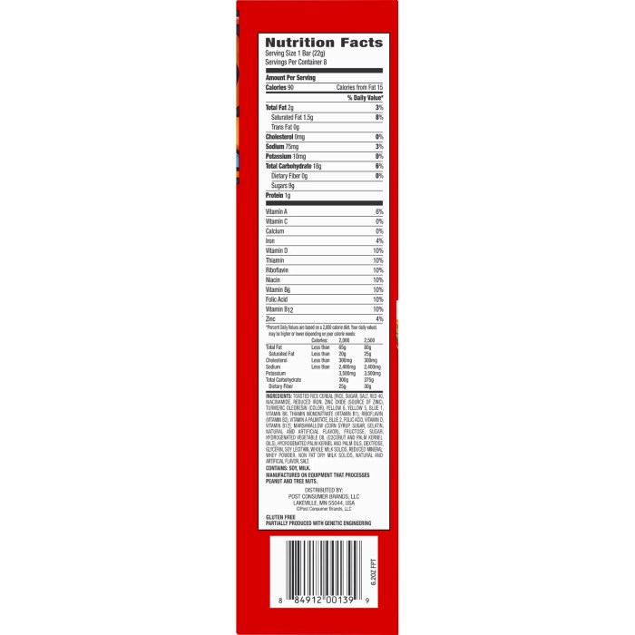 Nutrition facts for fruity pebbles cereal