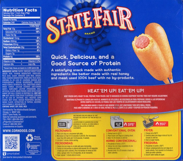 Nutrition facts corn dog