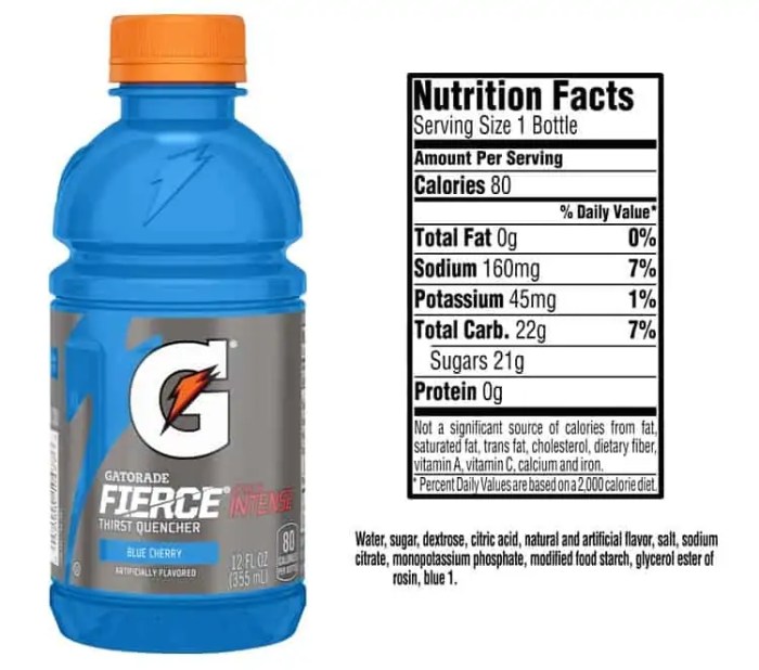 Gatorade label nutrition facts